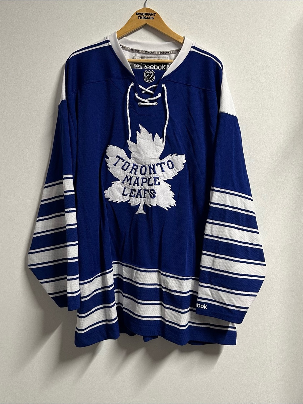 Reebok Jersey Mens 3XL Blue Toronto Maple Leafs Ice Hockey Retro Lace Up Neck